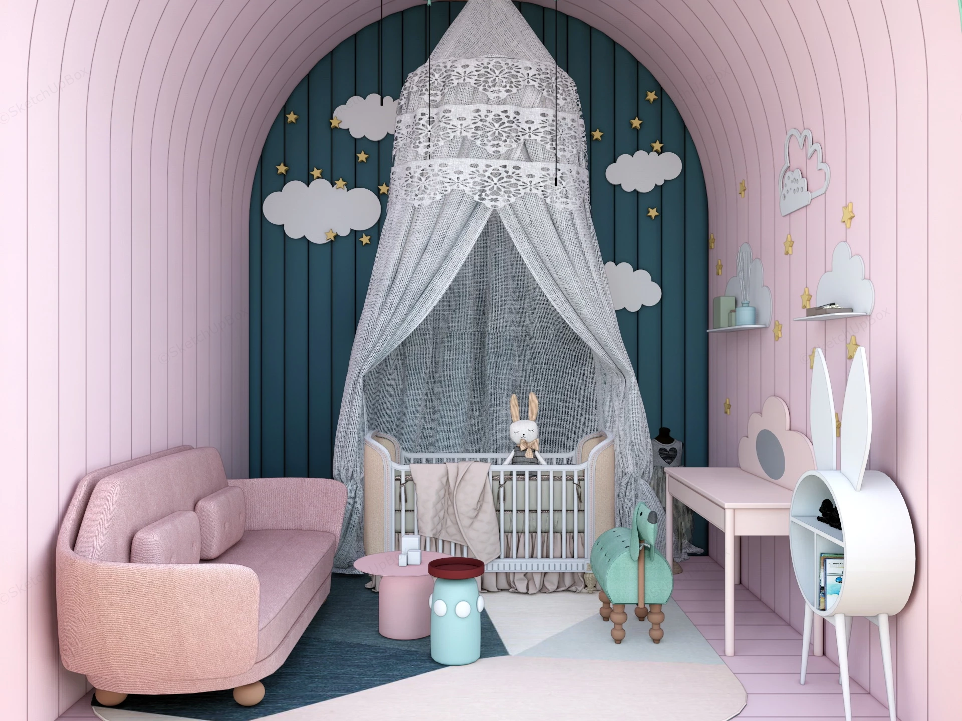 Adorable Baby Girl Nursery sketchup model preview - SketchupBox
