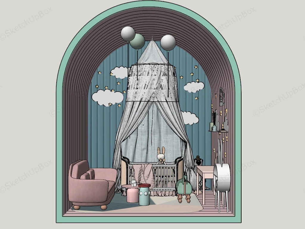 Adorable Baby Girl Nursery sketchup model preview - SketchupBox