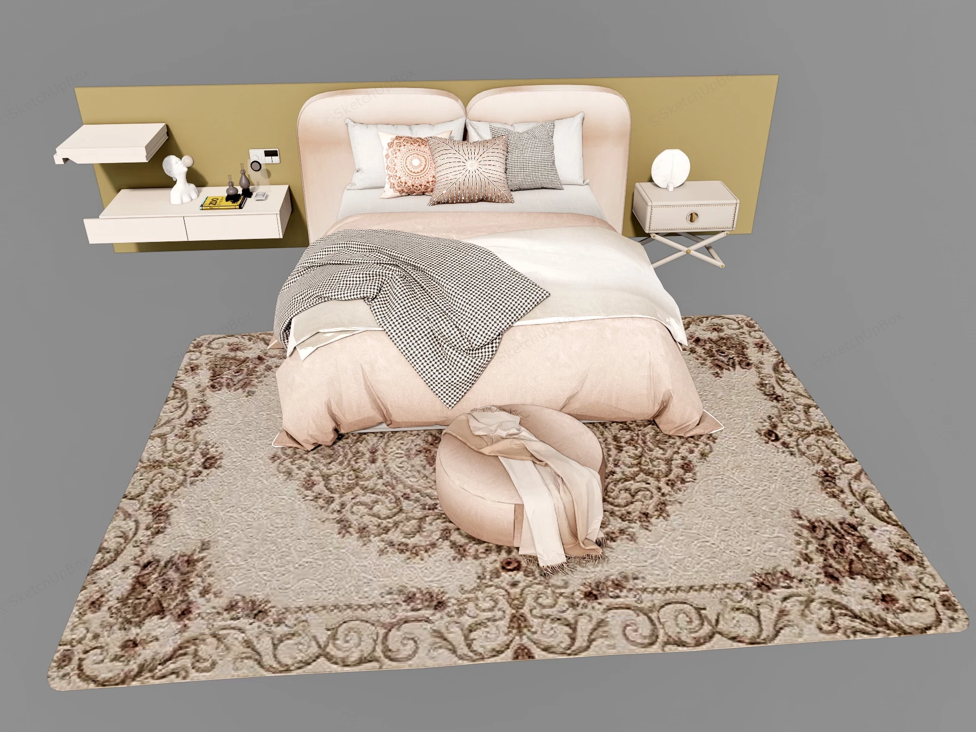 Upholstered Bed With Headboard sketchup model preview - SketchupBox