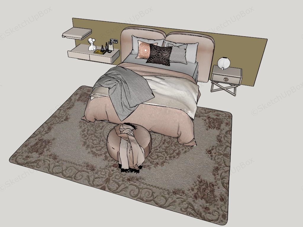 Upholstered Bed With Headboard sketchup model preview - SketchupBox