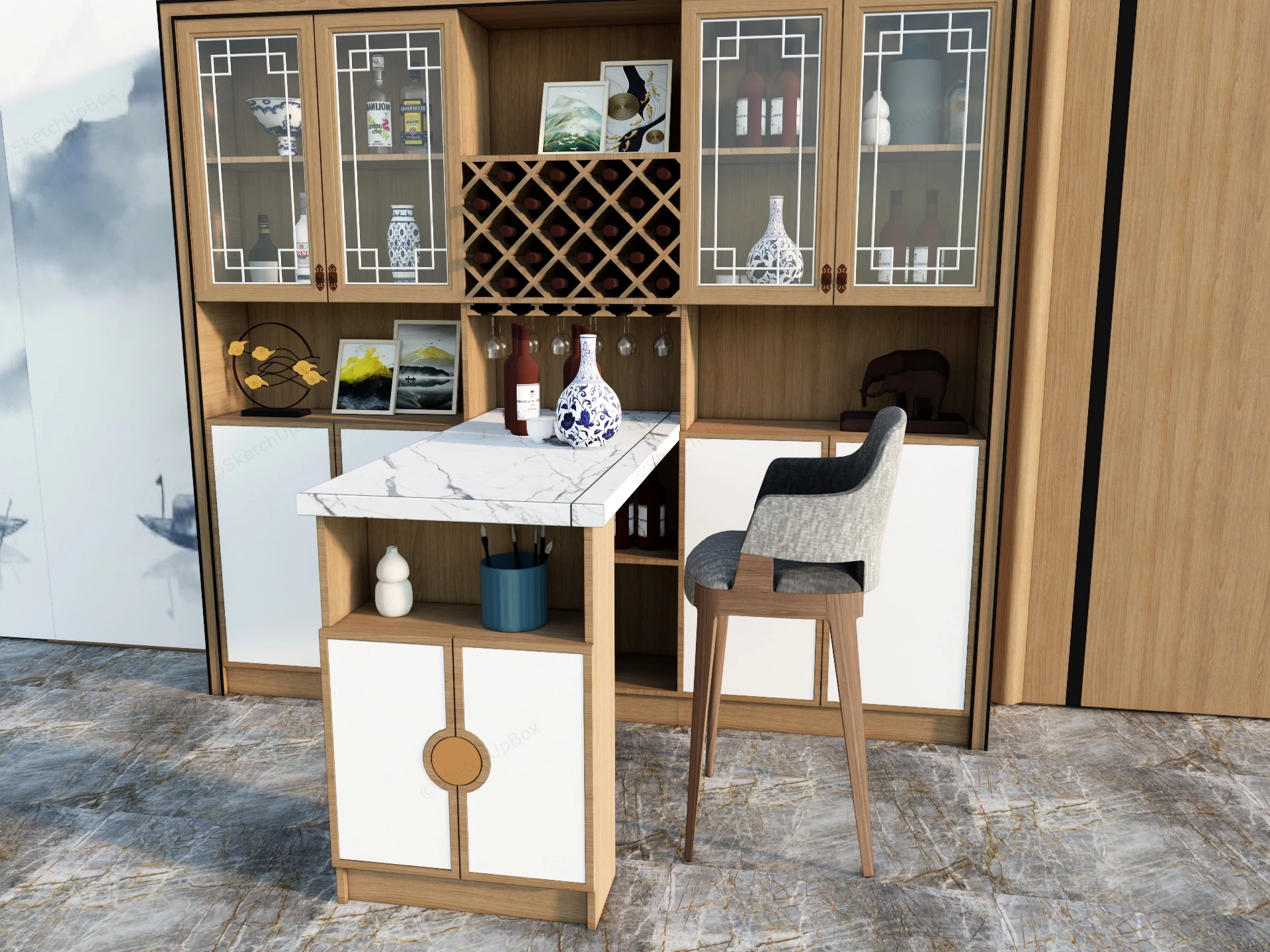 Chinese Style Home Bar sketchup model preview - SketchupBox