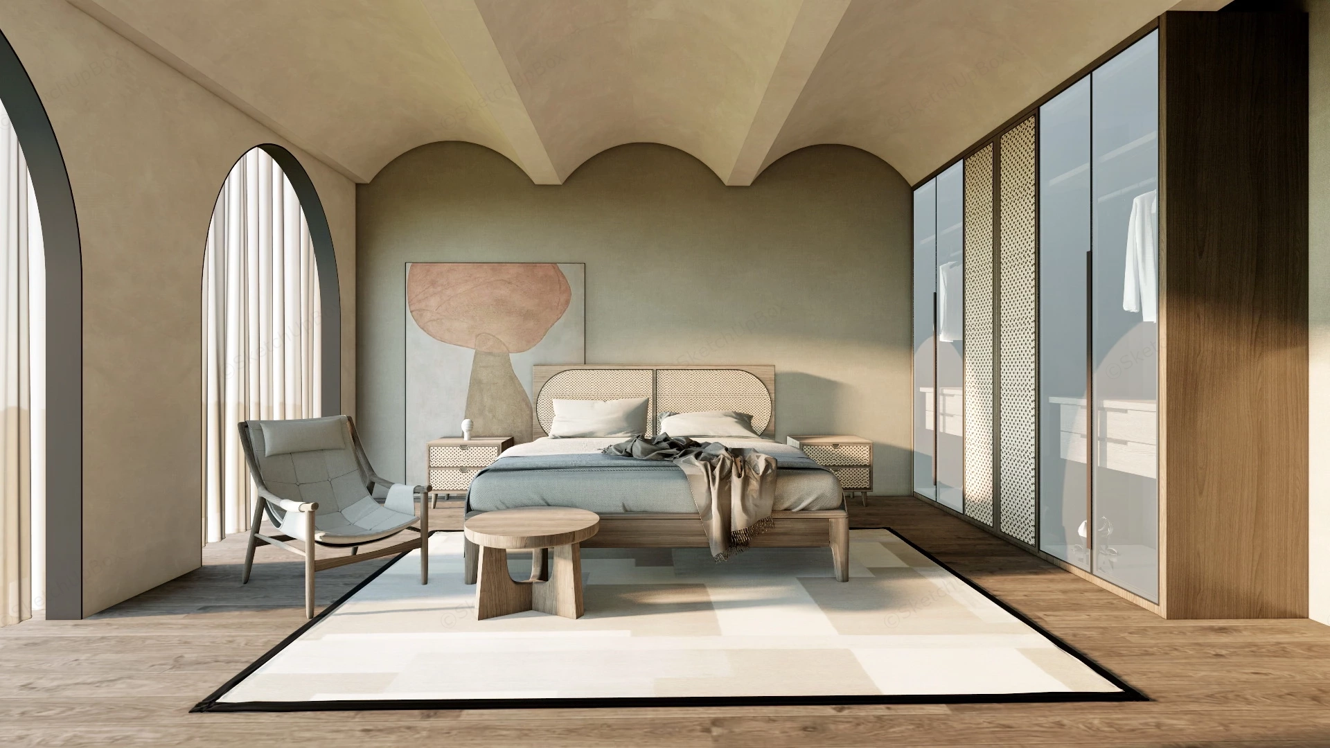 Modern Zen Bedroom sketchup model preview - SketchupBox