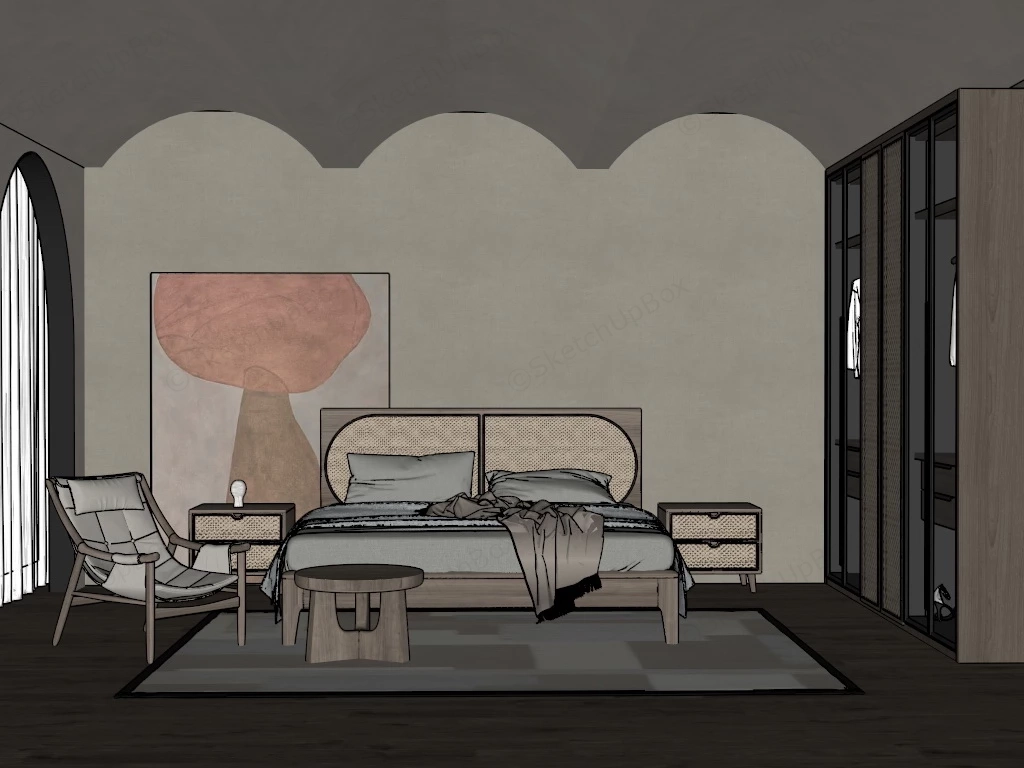 Modern Zen Bedroom sketchup model preview - SketchupBox