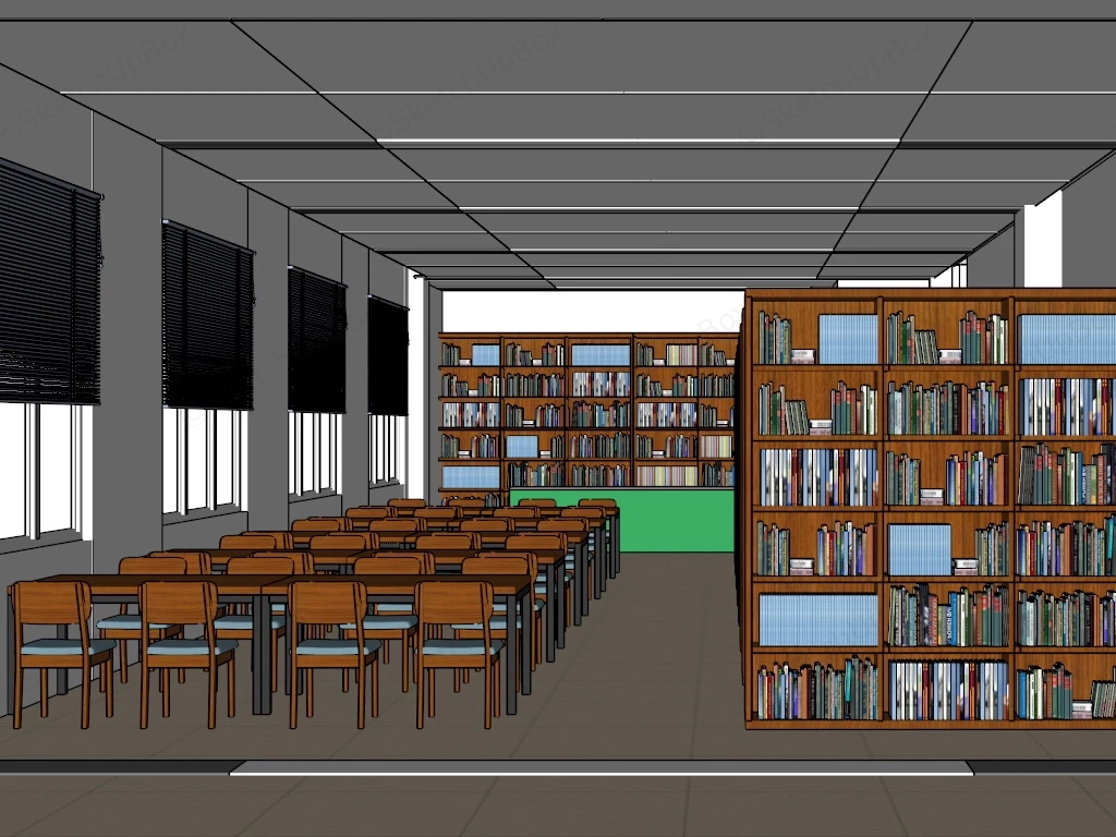 Small Public Library Interior sketchup model preview - SketchupBox