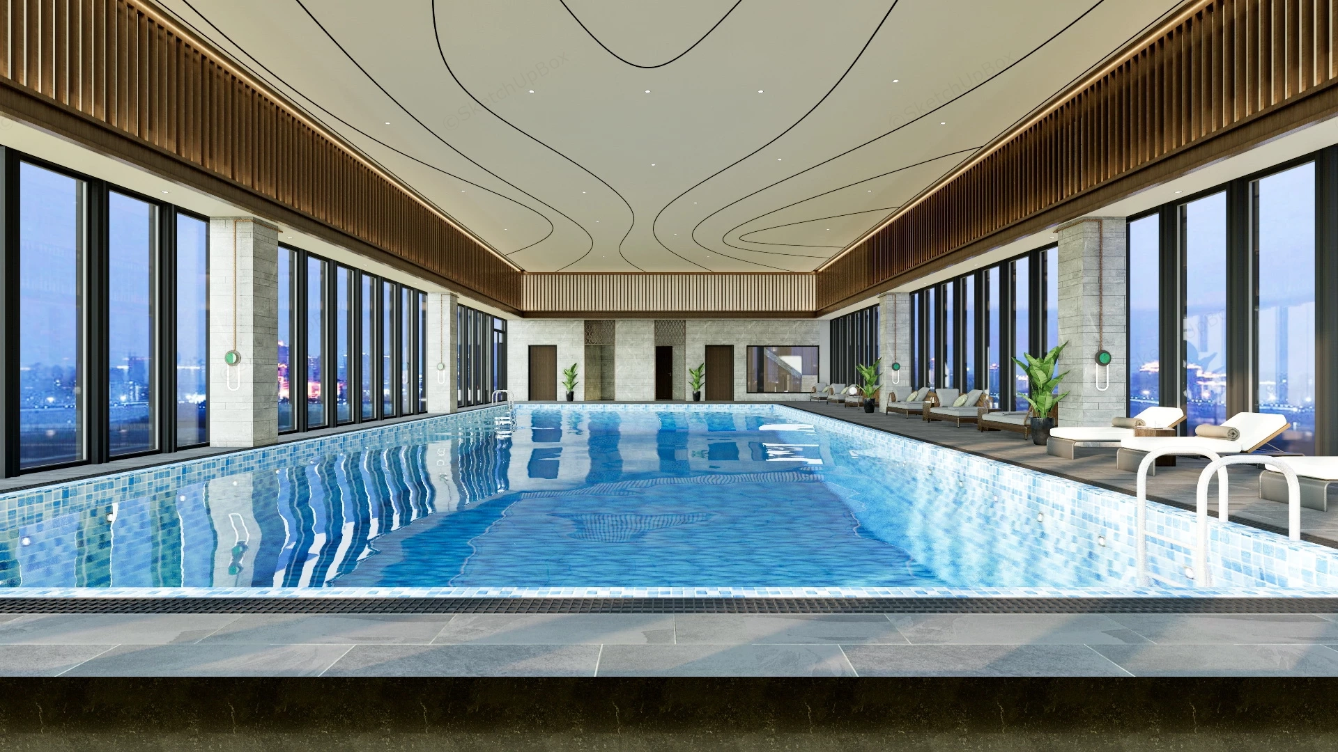 Hotel Indoor Swimming Pool sketchup model preview - SketchupBox