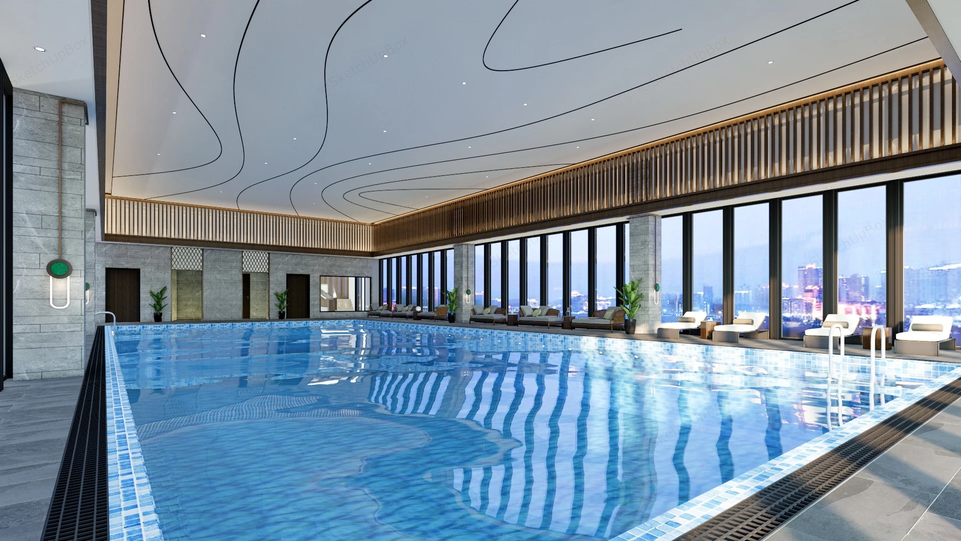 Hotel Indoor Swimming Pool sketchup model preview - SketchupBox