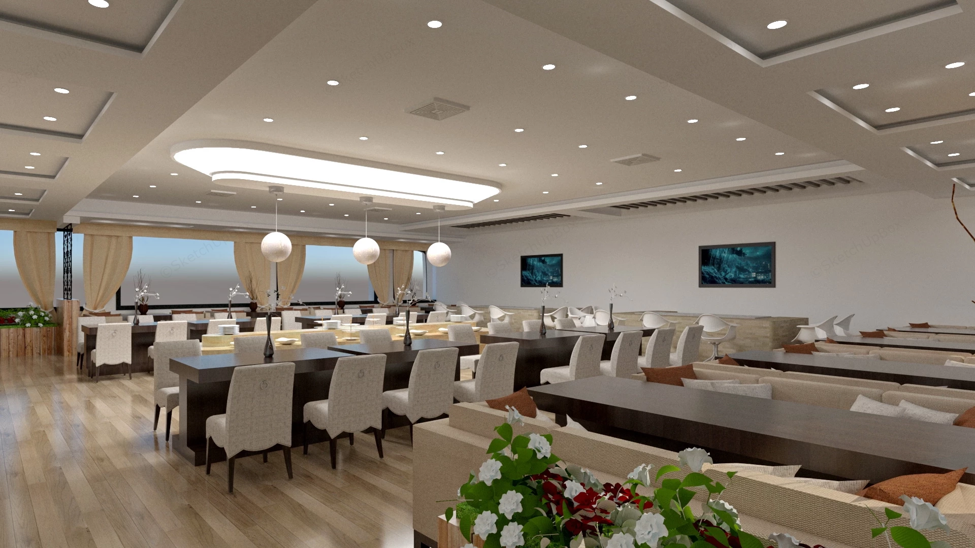 Modern Restaurant Interior Design sketchup model preview - SketchupBox