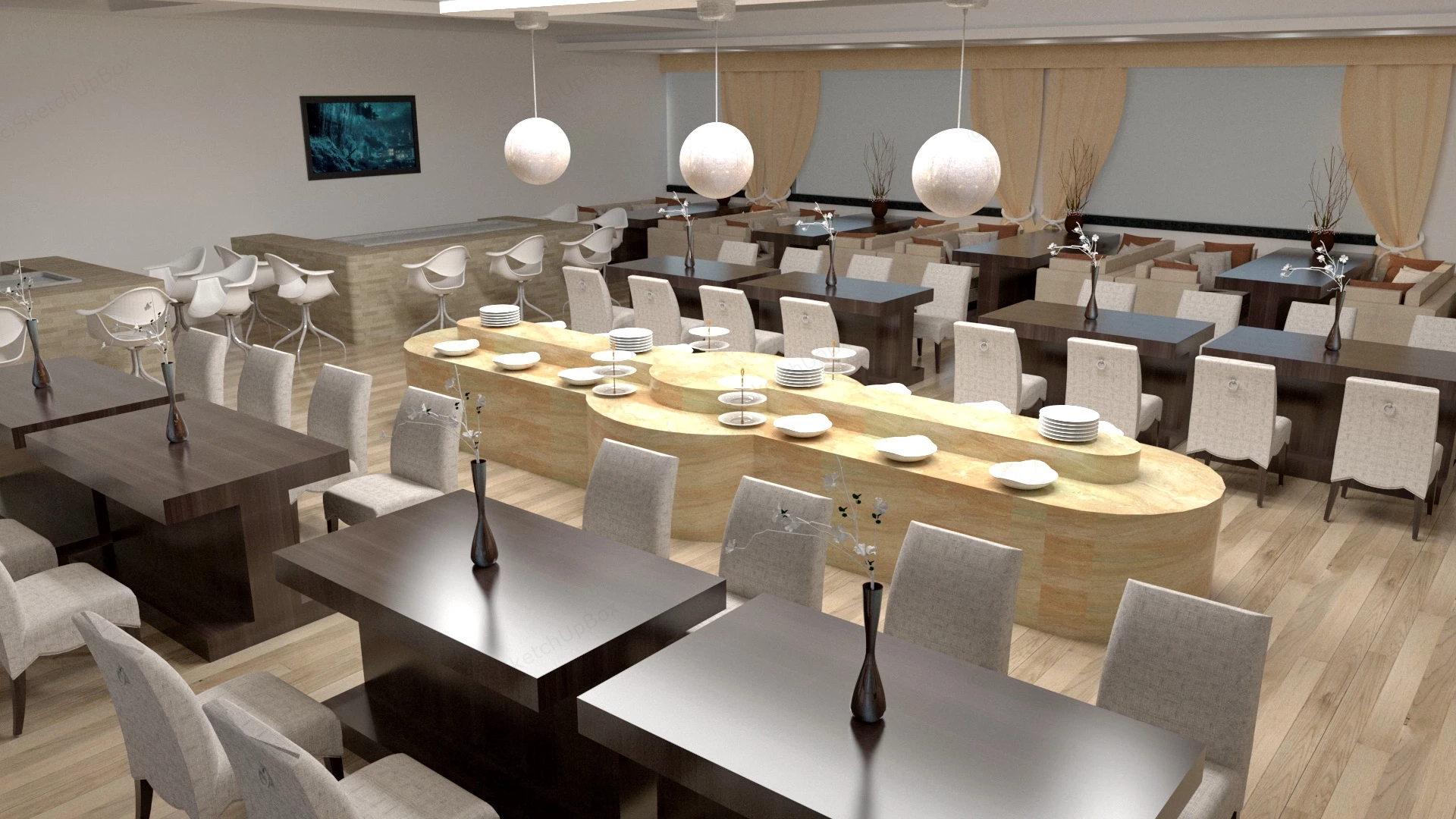 Modern Restaurant Interior Design sketchup model preview - SketchupBox