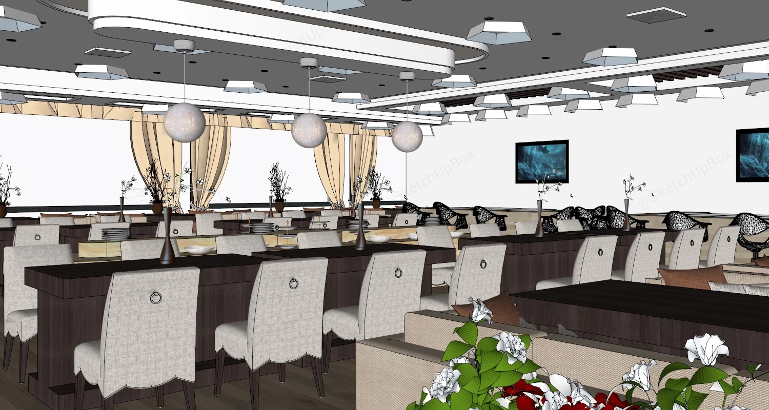 Modern Restaurant Interior Design sketchup model preview - SketchupBox