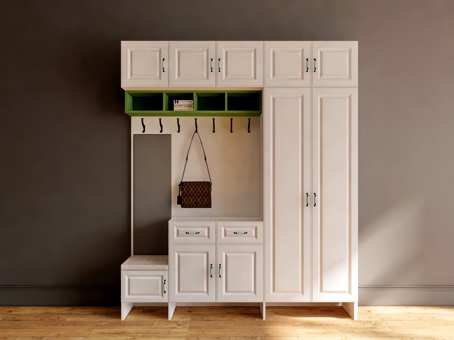 White Mudroom Storage Cabinets sketchup model preview - SketchupBox