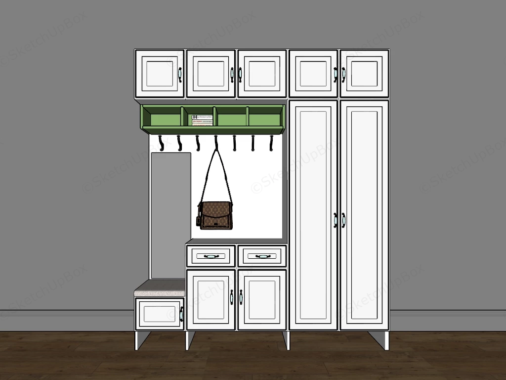 White Mudroom Storage Cabinets sketchup model preview - SketchupBox