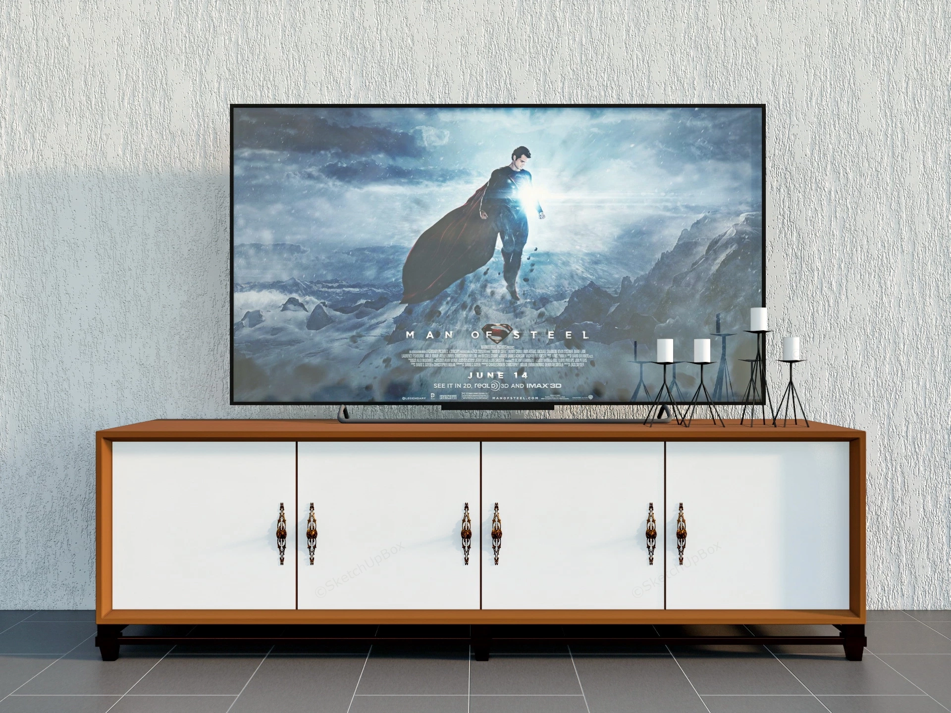 Retro TV Stand Console sketchup model preview - SketchupBox