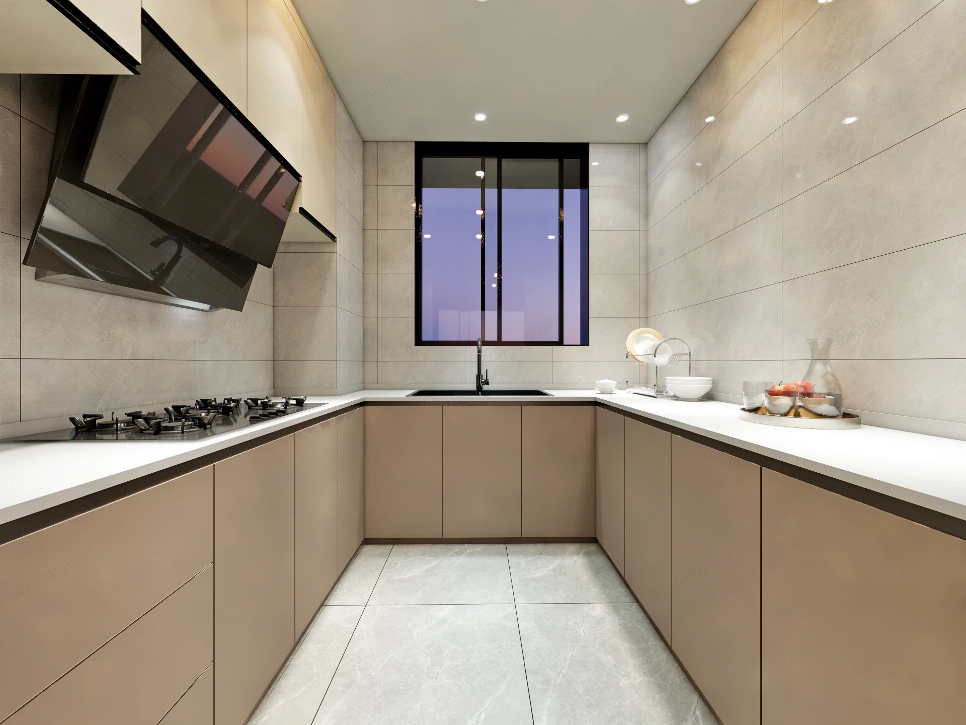 Narrow U Shaped Kitchen sketchup model preview - SketchupBox