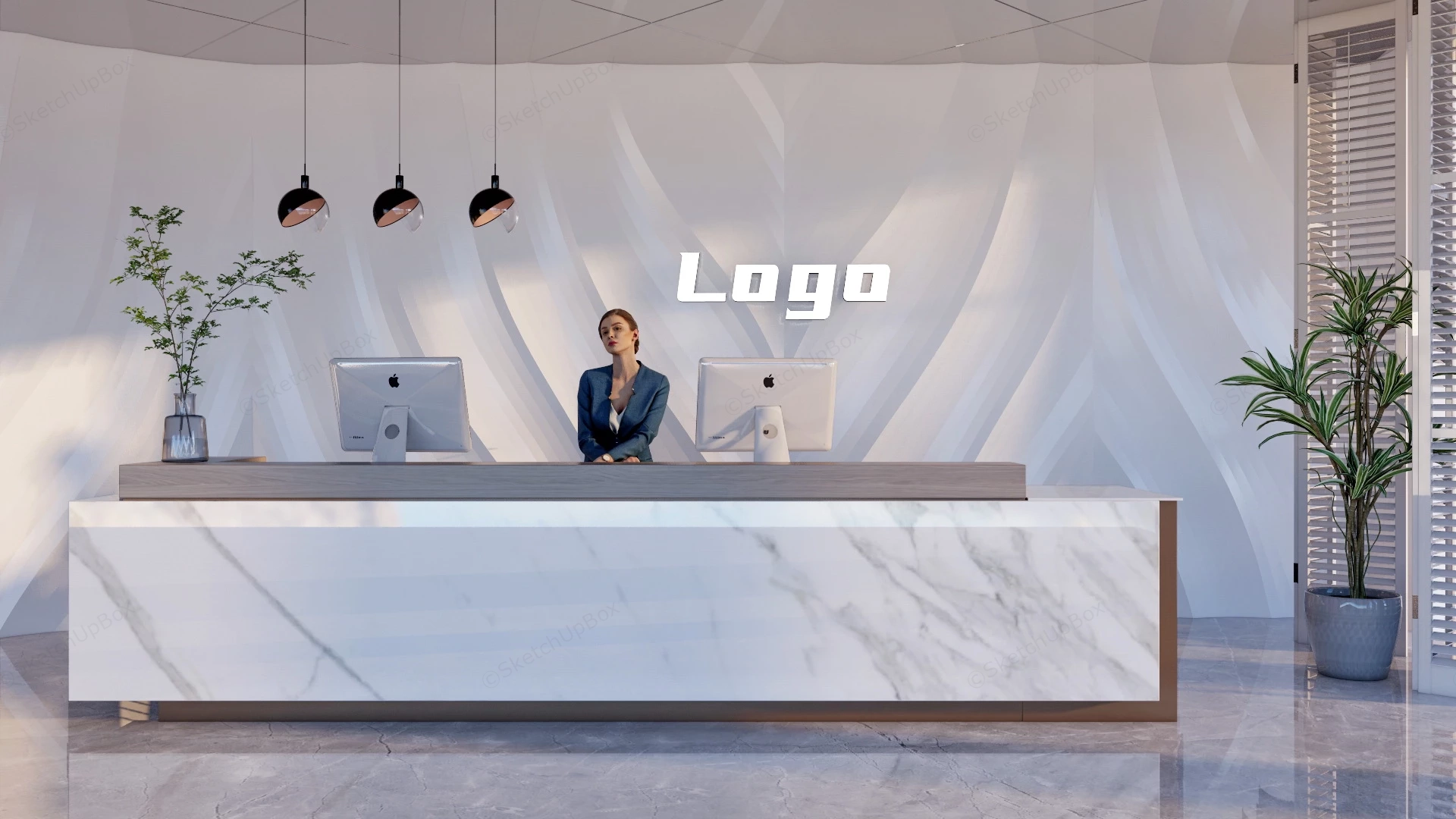 Modern Office Reception Desk sketchup model preview - SketchupBox