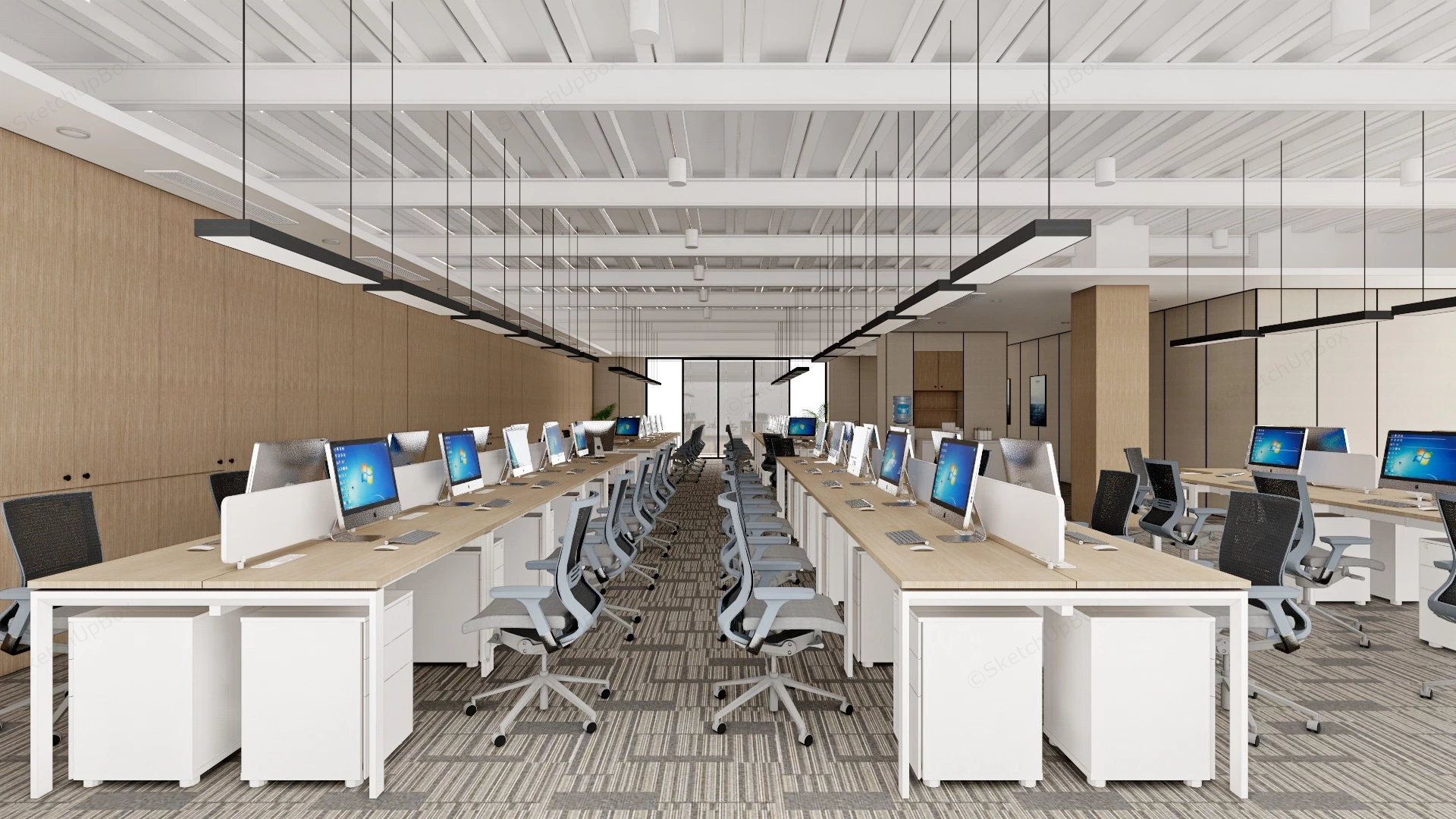 Open Office Space Layout sketchup model preview - SketchupBox