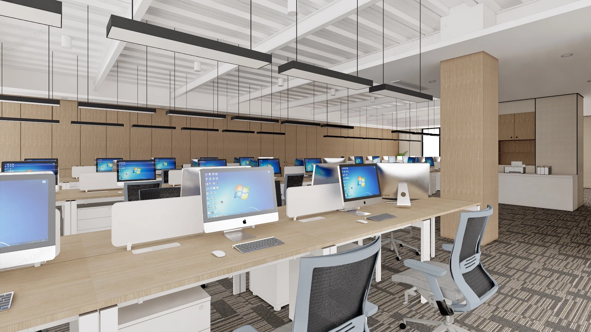 Open Office Space Layout sketchup model preview - SketchupBox