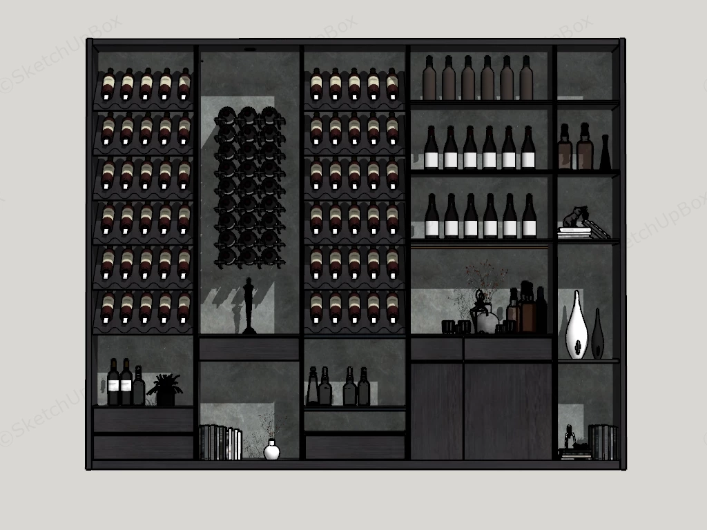 Tall Wine Bar Cabinet sketchup model preview - SketchupBox