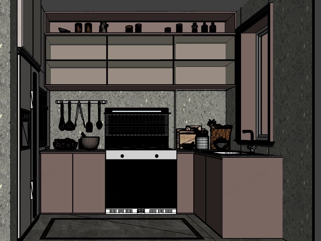 Small Pink Kitchen sketchup model preview - SketchupBox