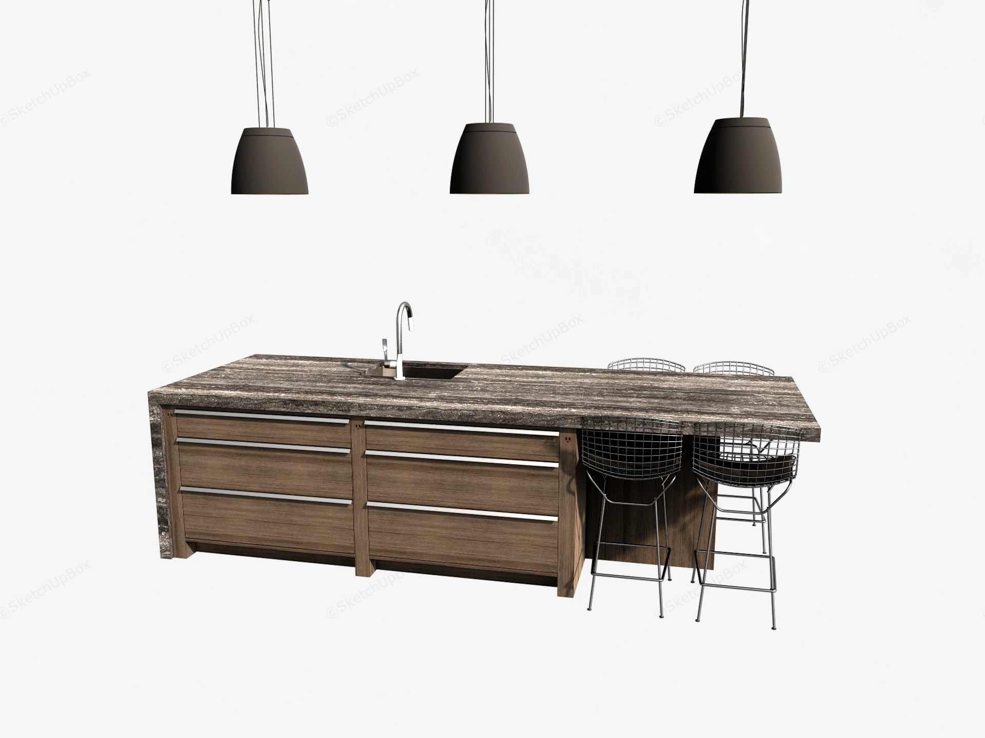 Rustic Wood Kitchen Island sketchup model preview - SketchupBox