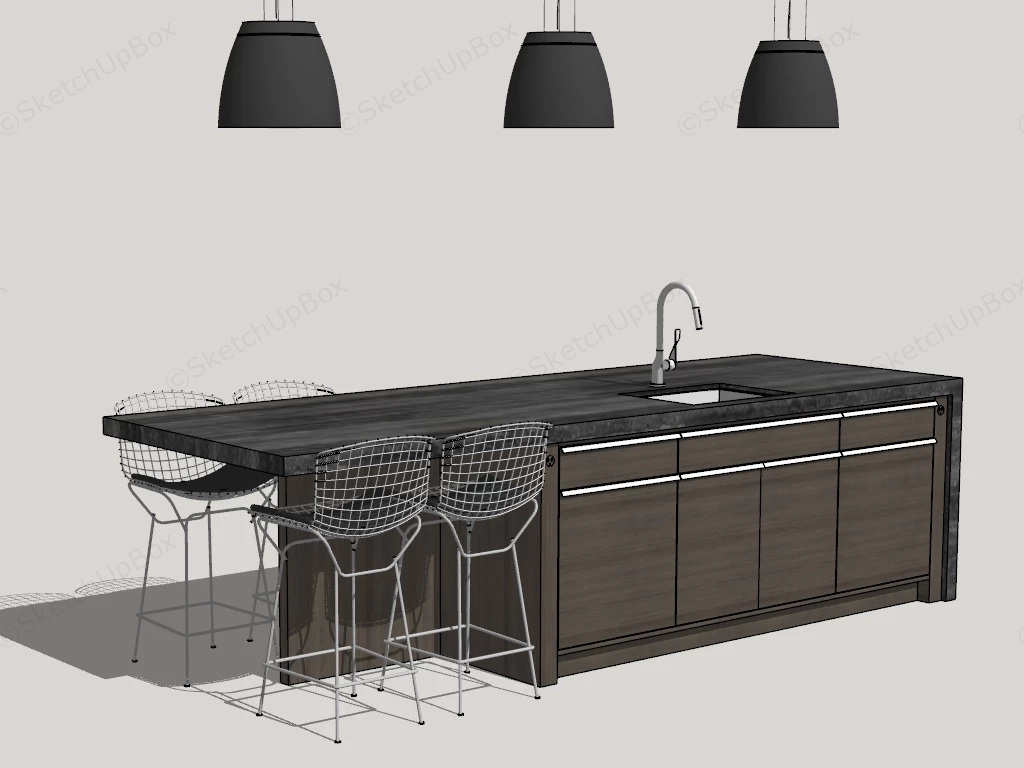 Rustic Wood Kitchen Island sketchup model preview - SketchupBox
