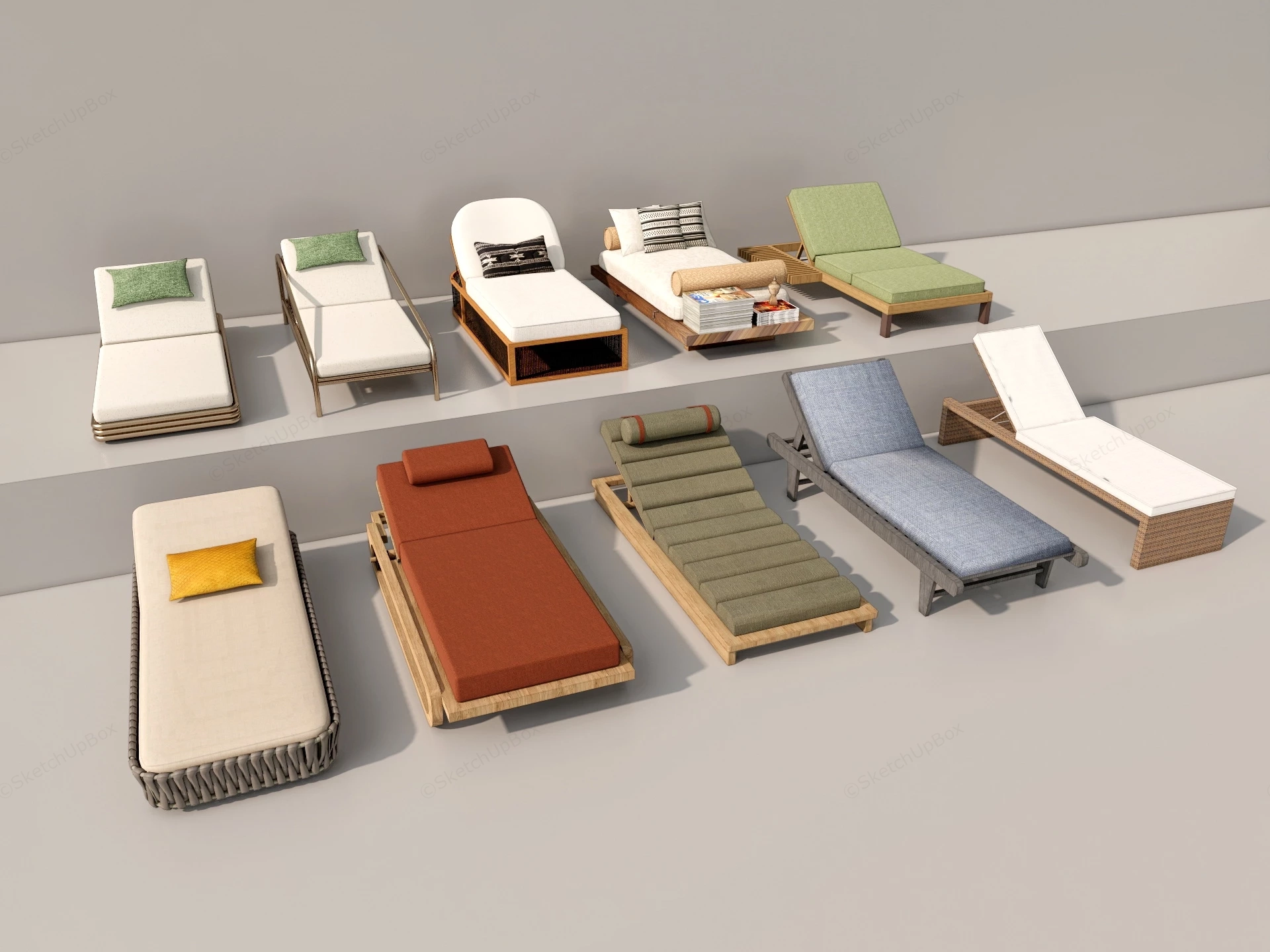 Outdoor Sun Loungers sketchup model preview - SketchupBox