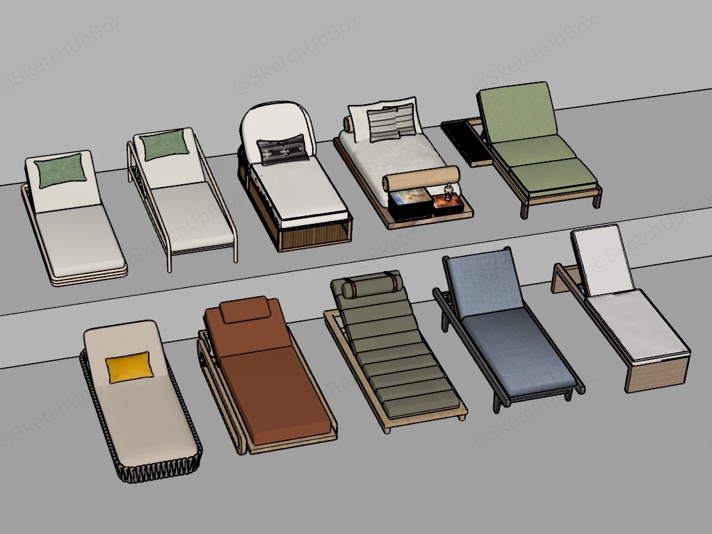 Outdoor Sun Loungers sketchup model preview - SketchupBox