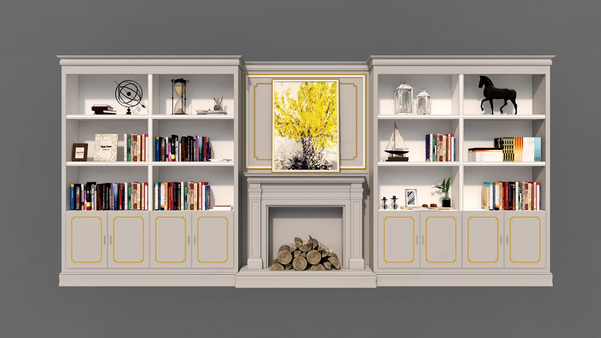 Bookcase With Fireplace sketchup model preview - SketchupBox