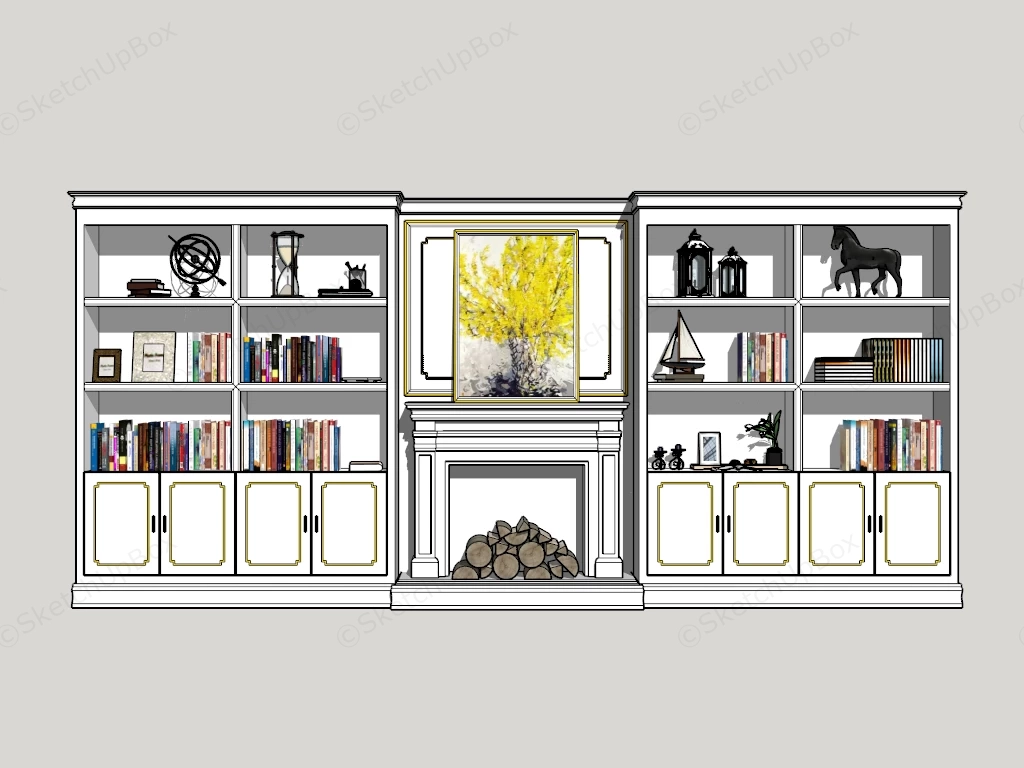 Bookcase With Fireplace sketchup model preview - SketchupBox