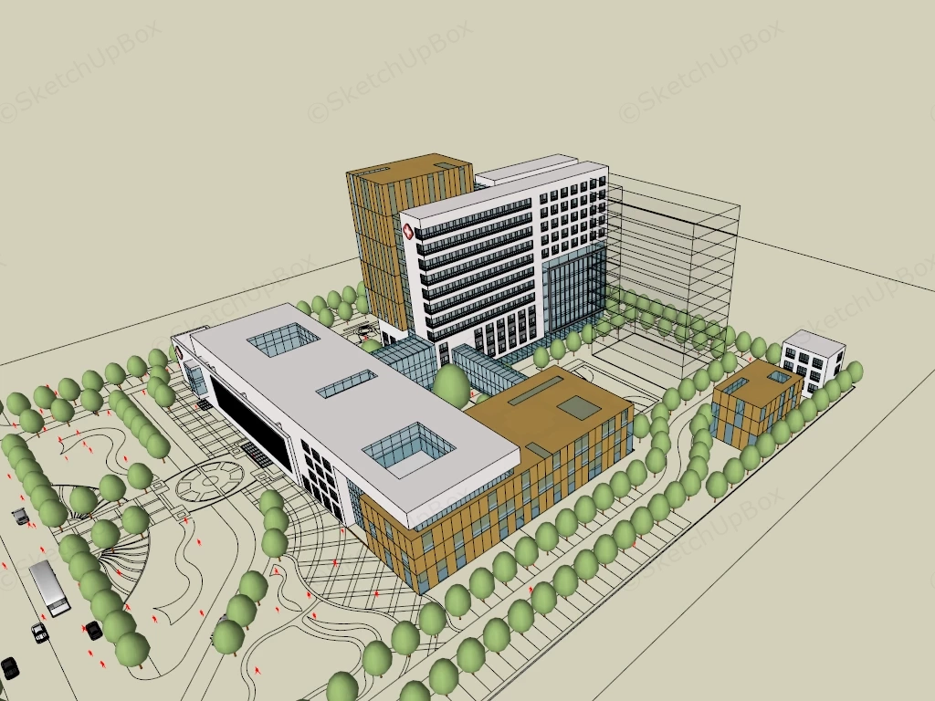 Hospital Building Plan Design sketchup model preview - SketchupBox
