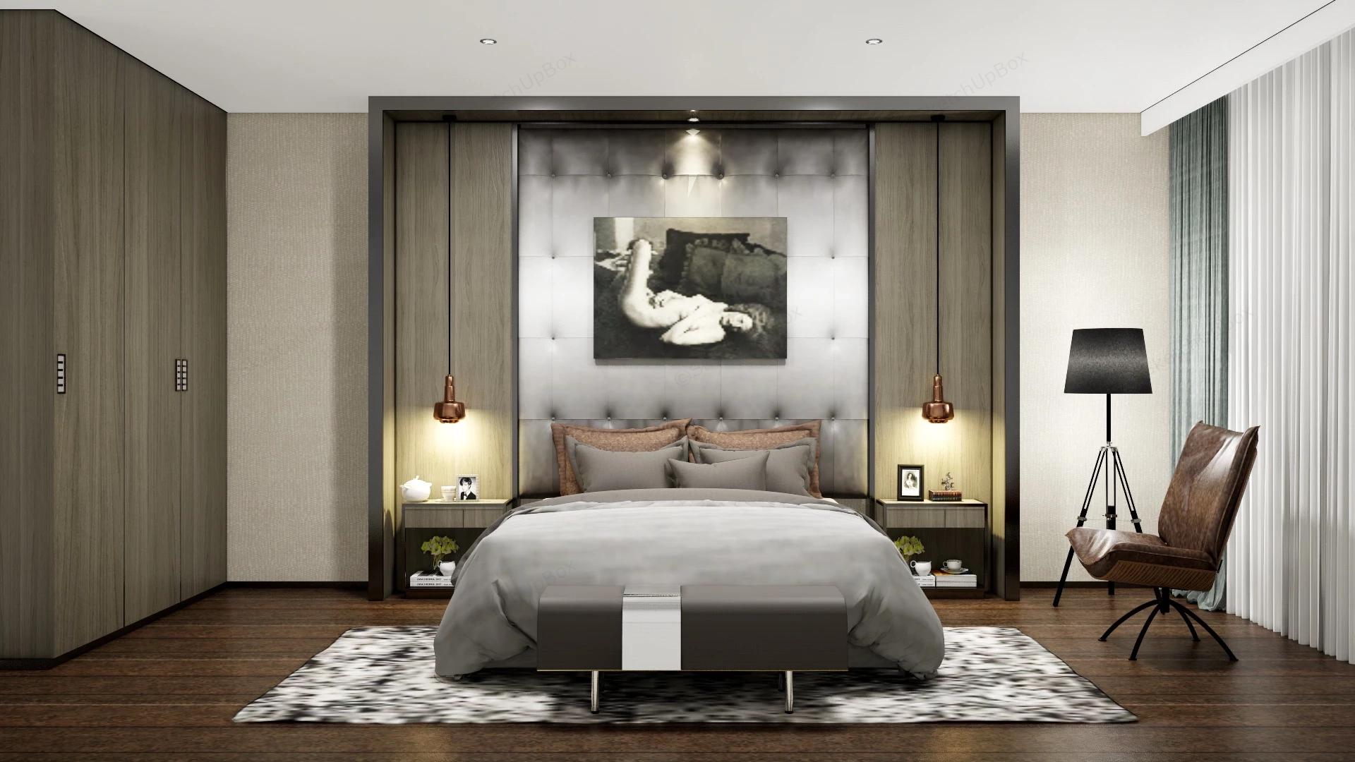 Modern Masculine Bedroom sketchup model preview - SketchupBox