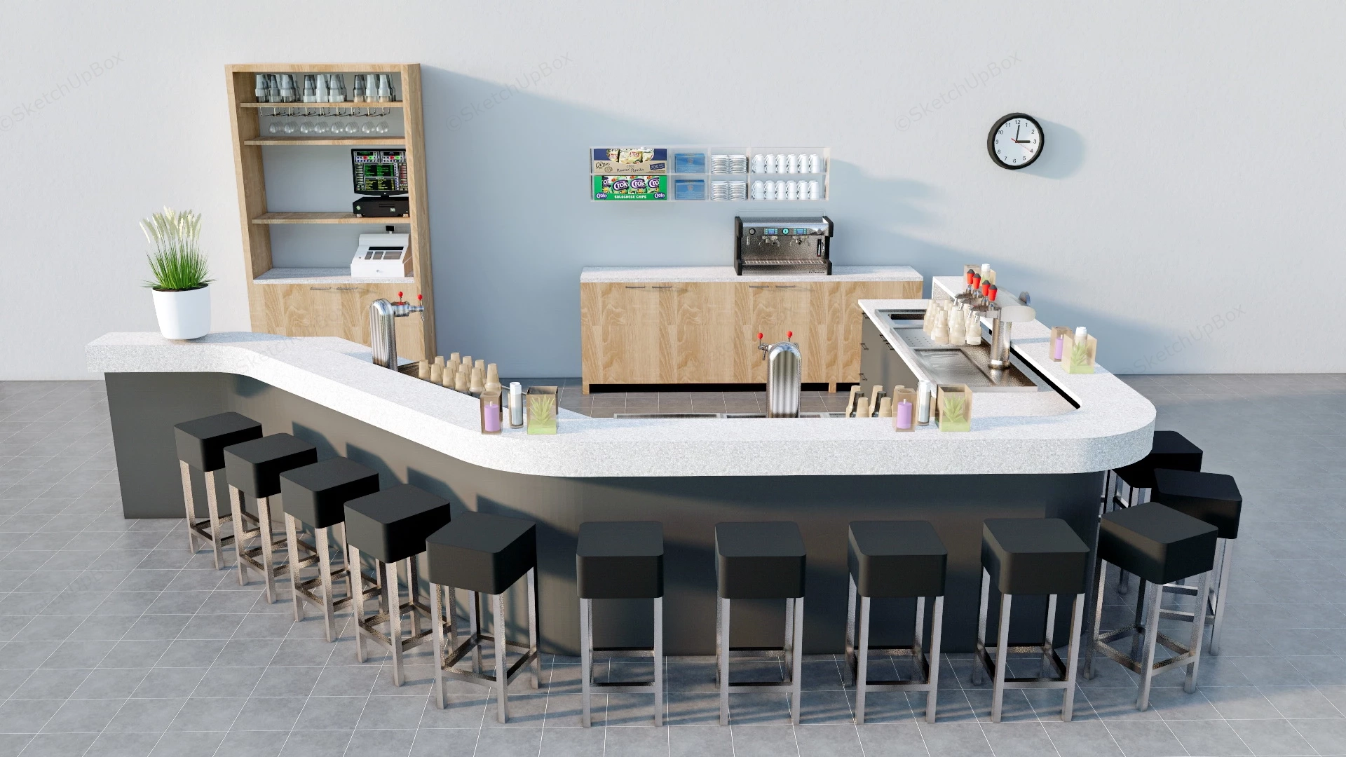 Cafe Bar Counter Design sketchup model preview - SketchupBox