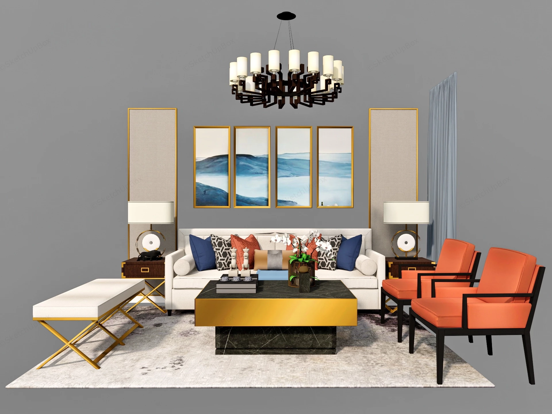 Small New Classic Living Room Furniture sketchup model preview - SketchupBox