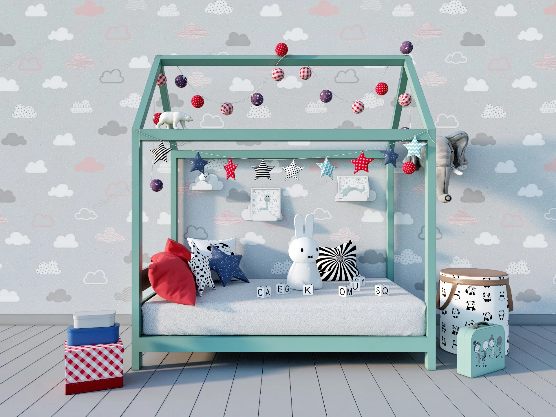 Wooden Toddler Bed With Canopy sketchup model preview - SketchupBox