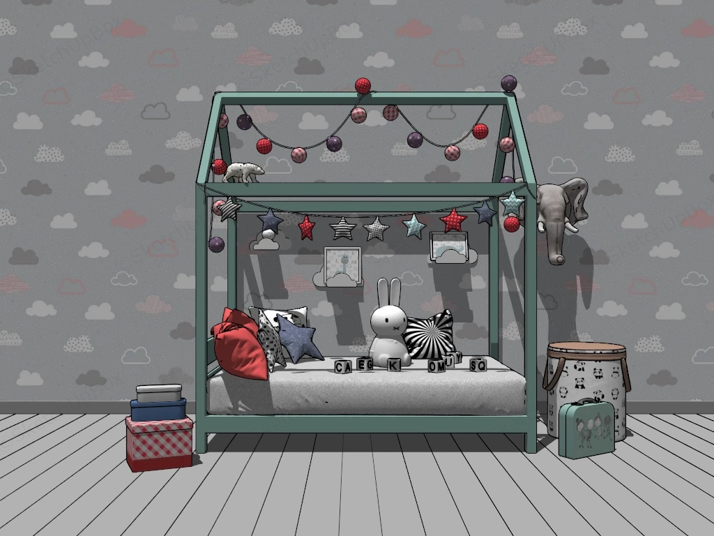 Wooden Toddler Bed With Canopy sketchup model preview - SketchupBox