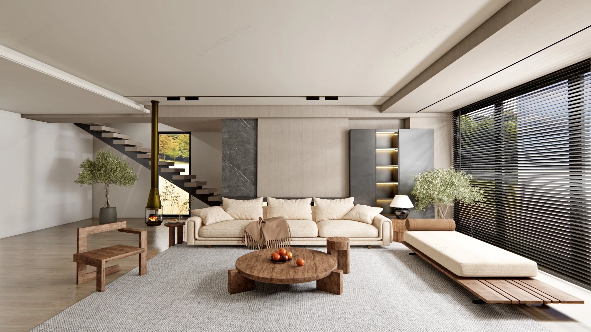 Wabi Sabi Style Living Room sketchup model preview - SketchupBox