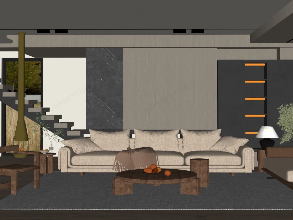 Wabi Sabi Style Living Room sketchup model preview - SketchupBox