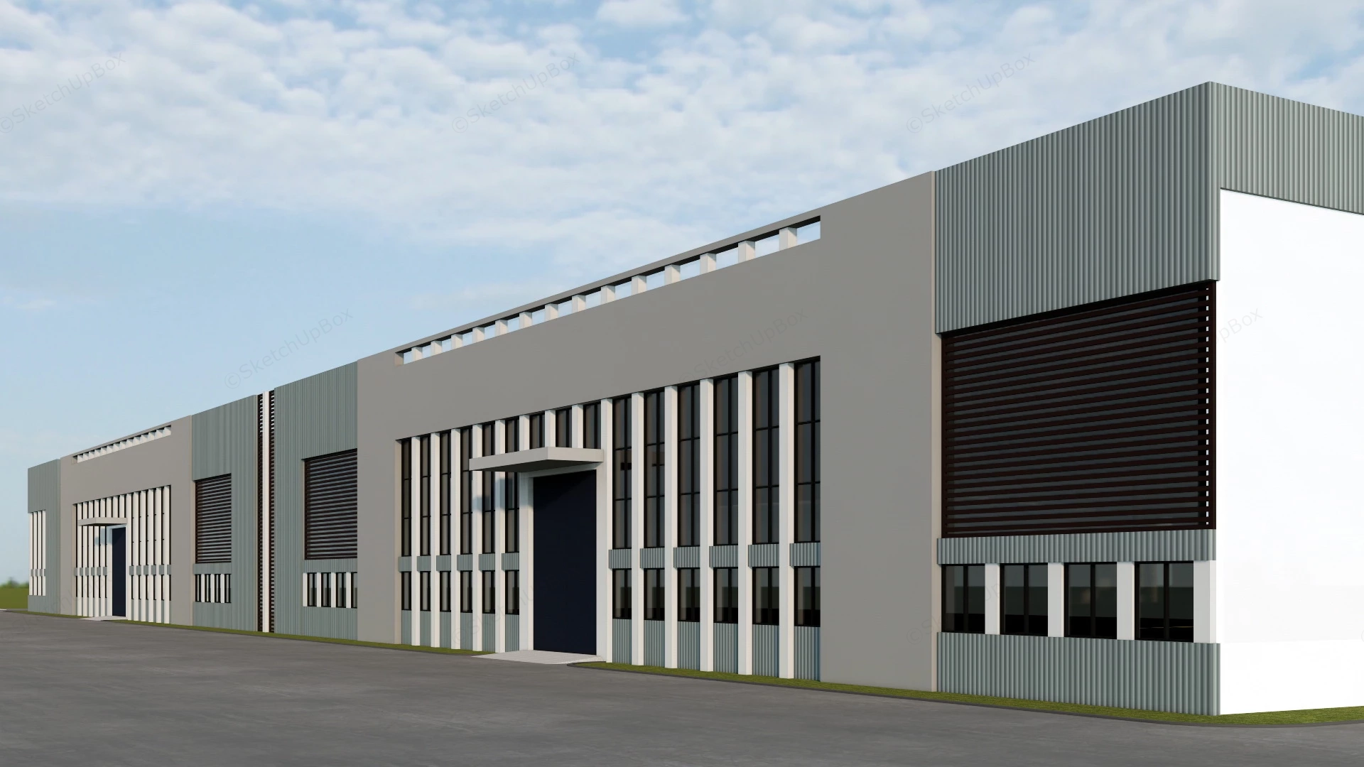 Modern Factory Building Exterior sketchup model preview - SketchupBox