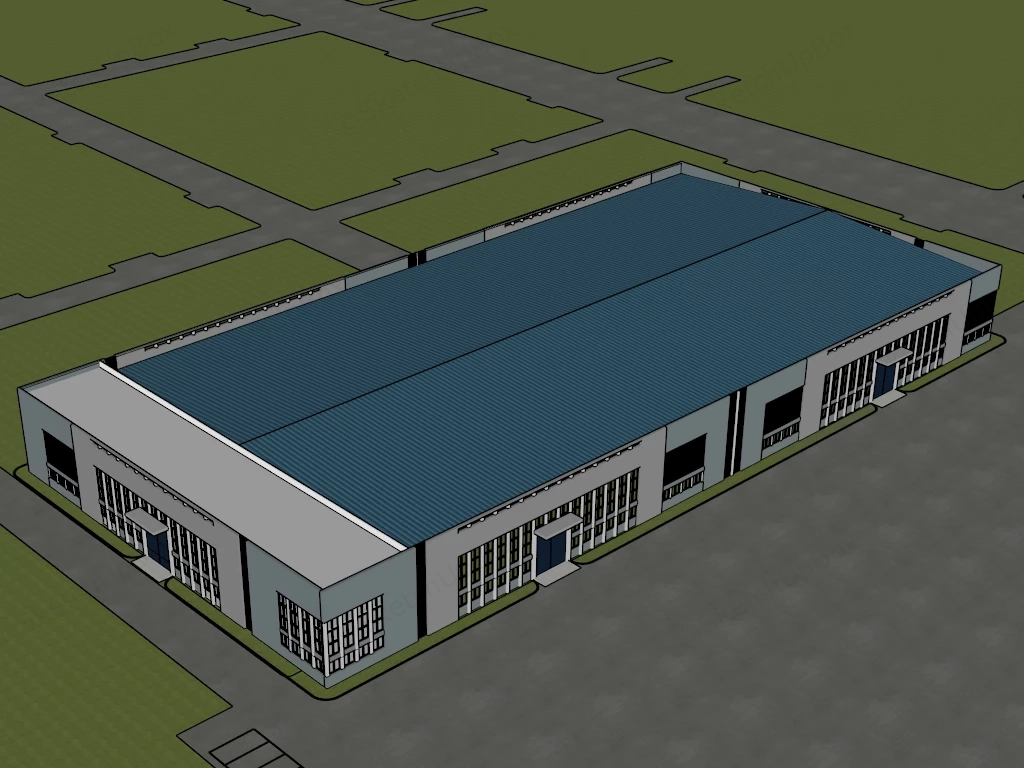 Modern Factory Building Exterior sketchup model preview - SketchupBox