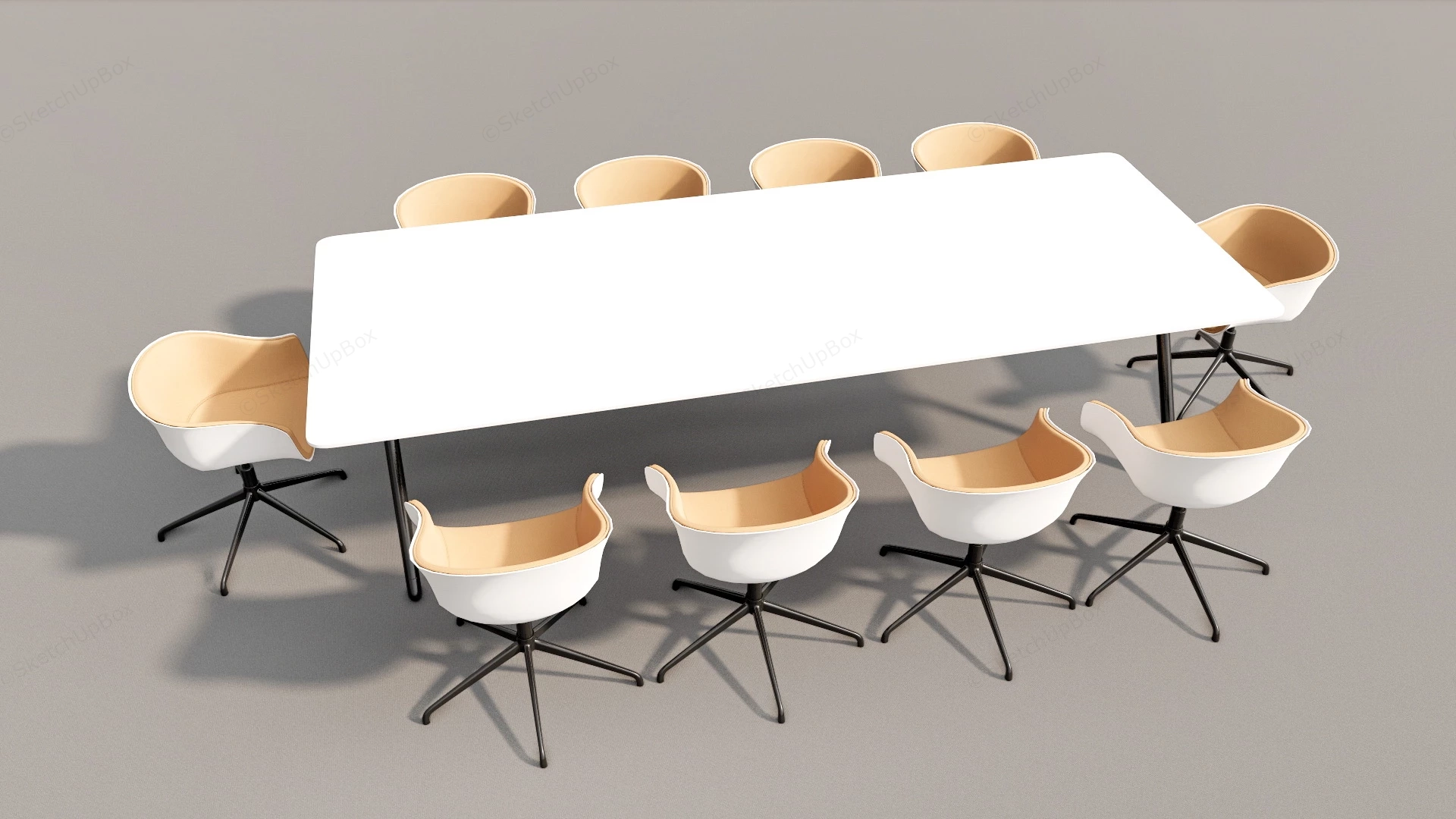White Conference Table And Chairs sketchup model preview - SketchupBox
