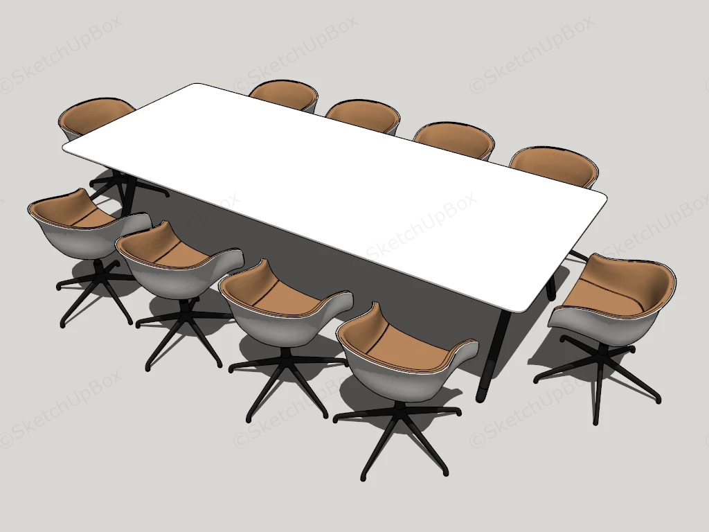 White Conference Table And Chairs sketchup model preview - SketchupBox