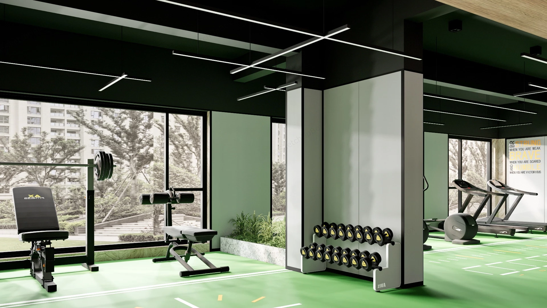 Office Gym Design sketchup model preview - SketchupBox