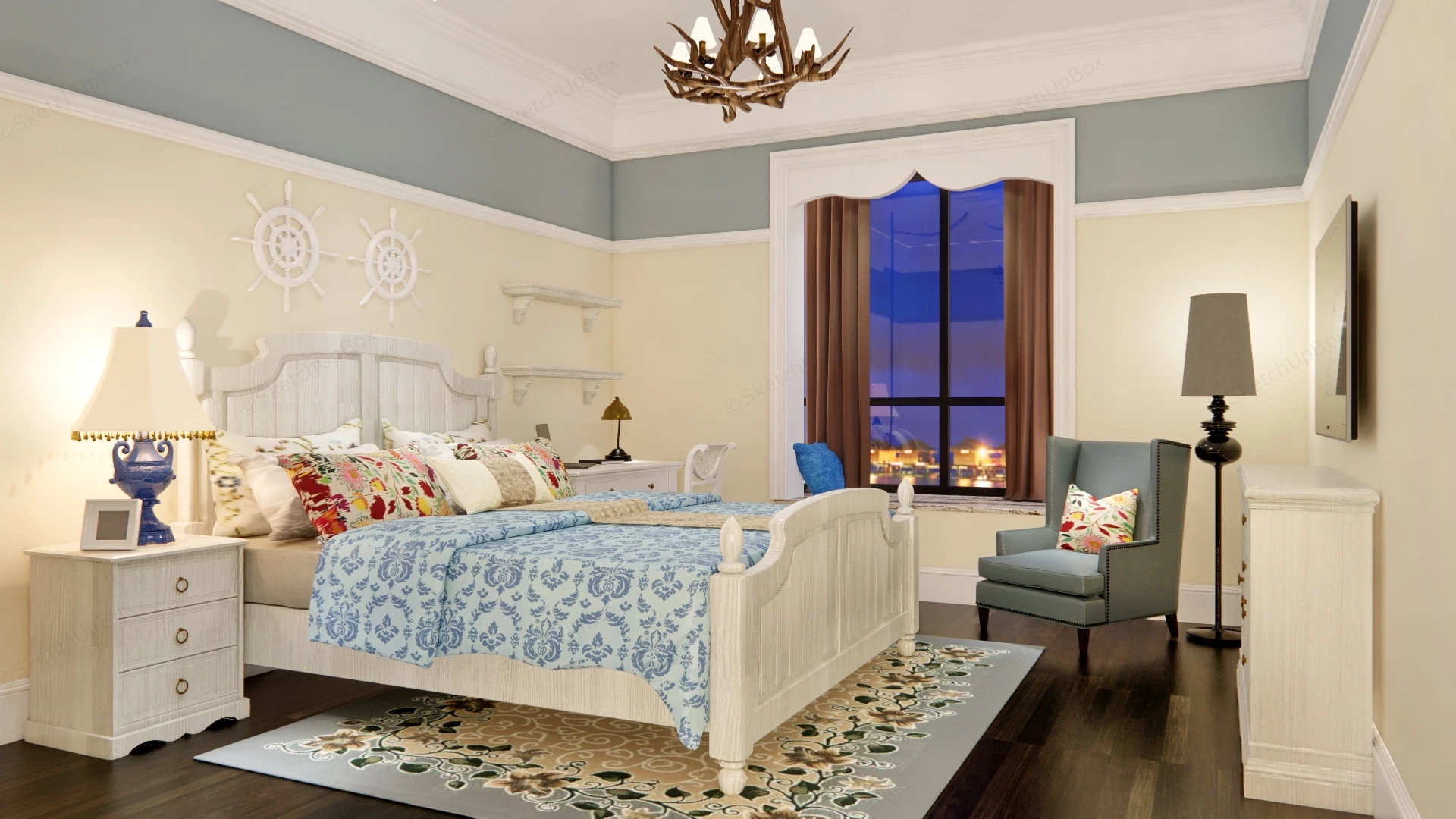 Mediterranean Style Bedroom sketchup model preview - SketchupBox