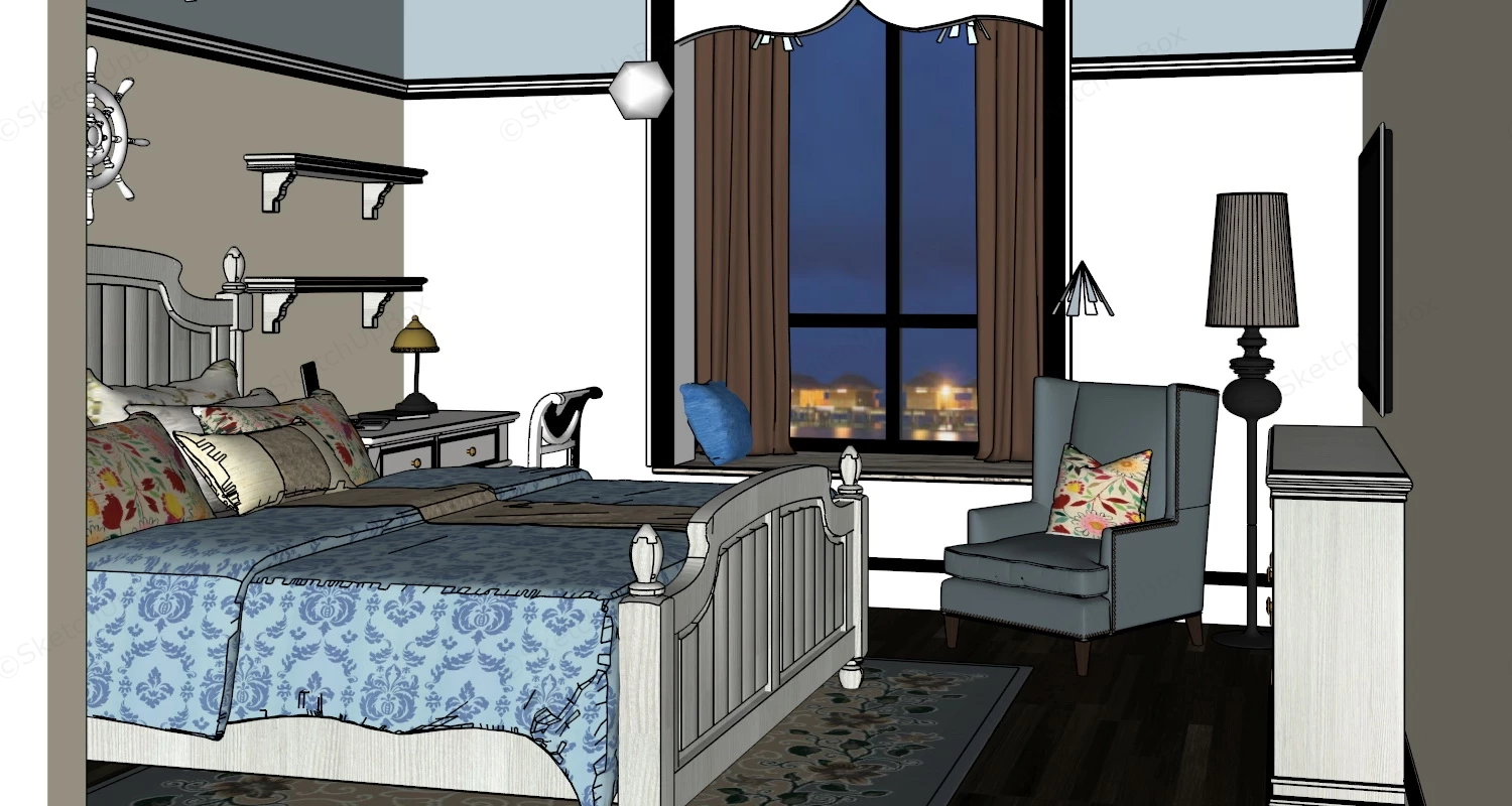 Mediterranean Style Bedroom sketchup model preview - SketchupBox
