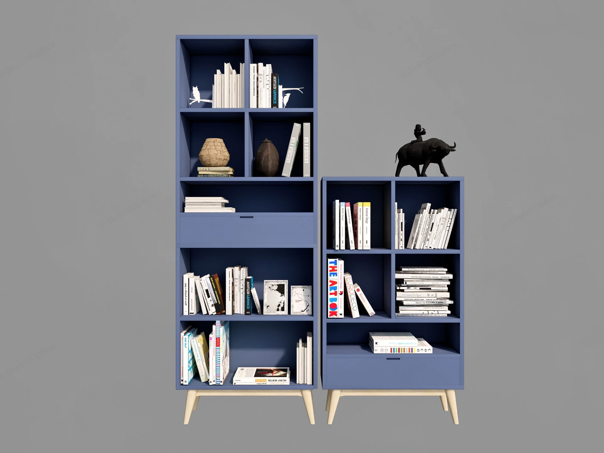 Navy Blue Bookcases sketchup model preview - SketchupBox