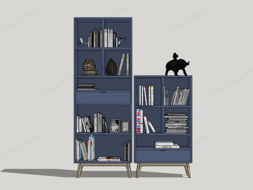 Navy Blue Bookcases sketchup model preview - SketchupBox