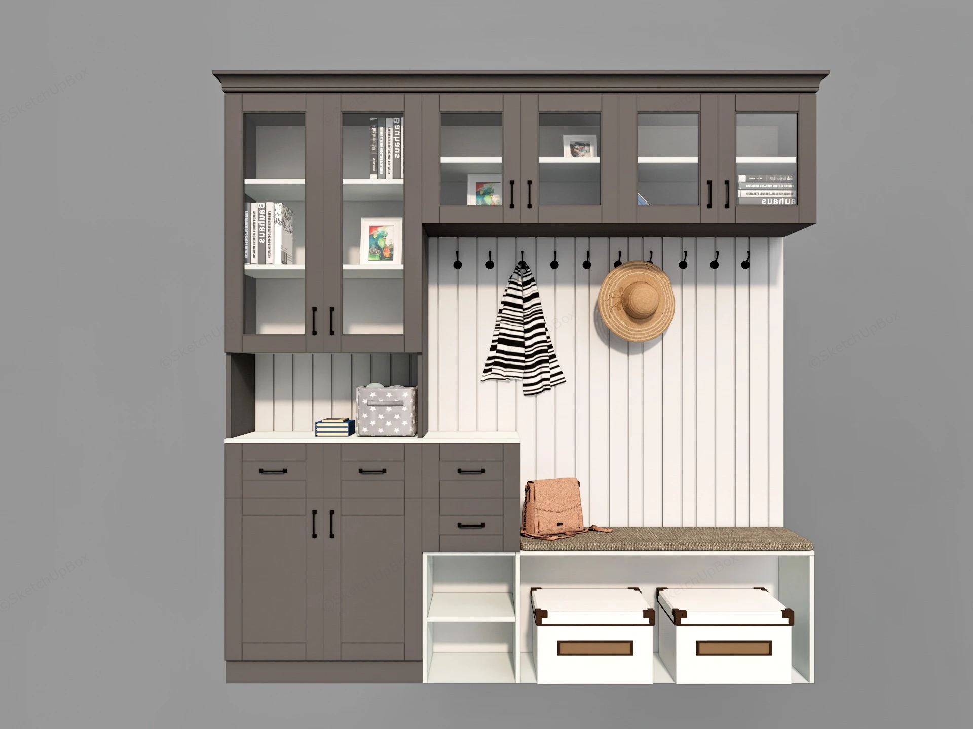 Entryway Hall Tree With Bench sketchup model preview - SketchupBox