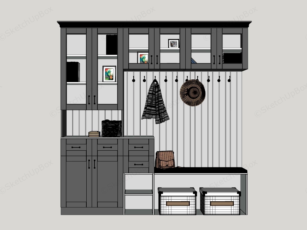 Entryway Hall Tree With Bench sketchup model preview - SketchupBox