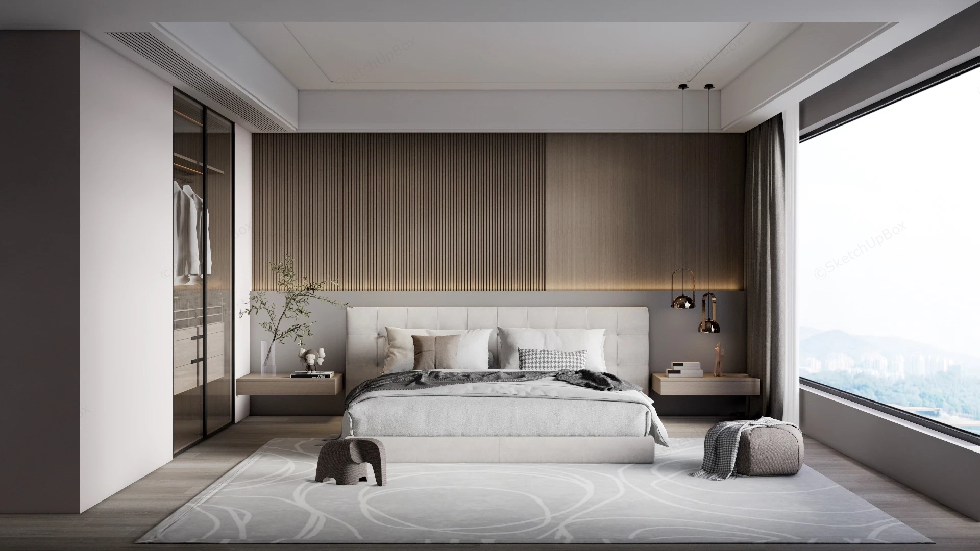 Masculine Minimalist Bedroom sketchup model preview - SketchupBox