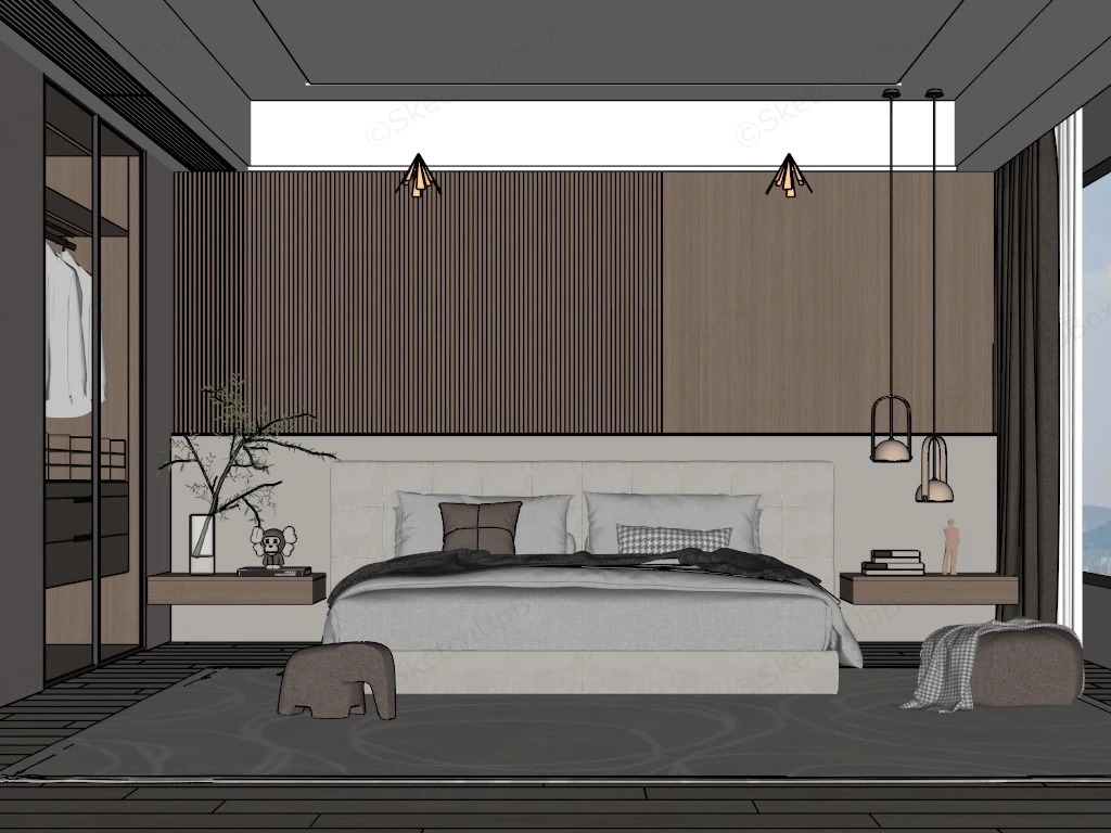 Masculine Minimalist Bedroom sketchup model preview - SketchupBox