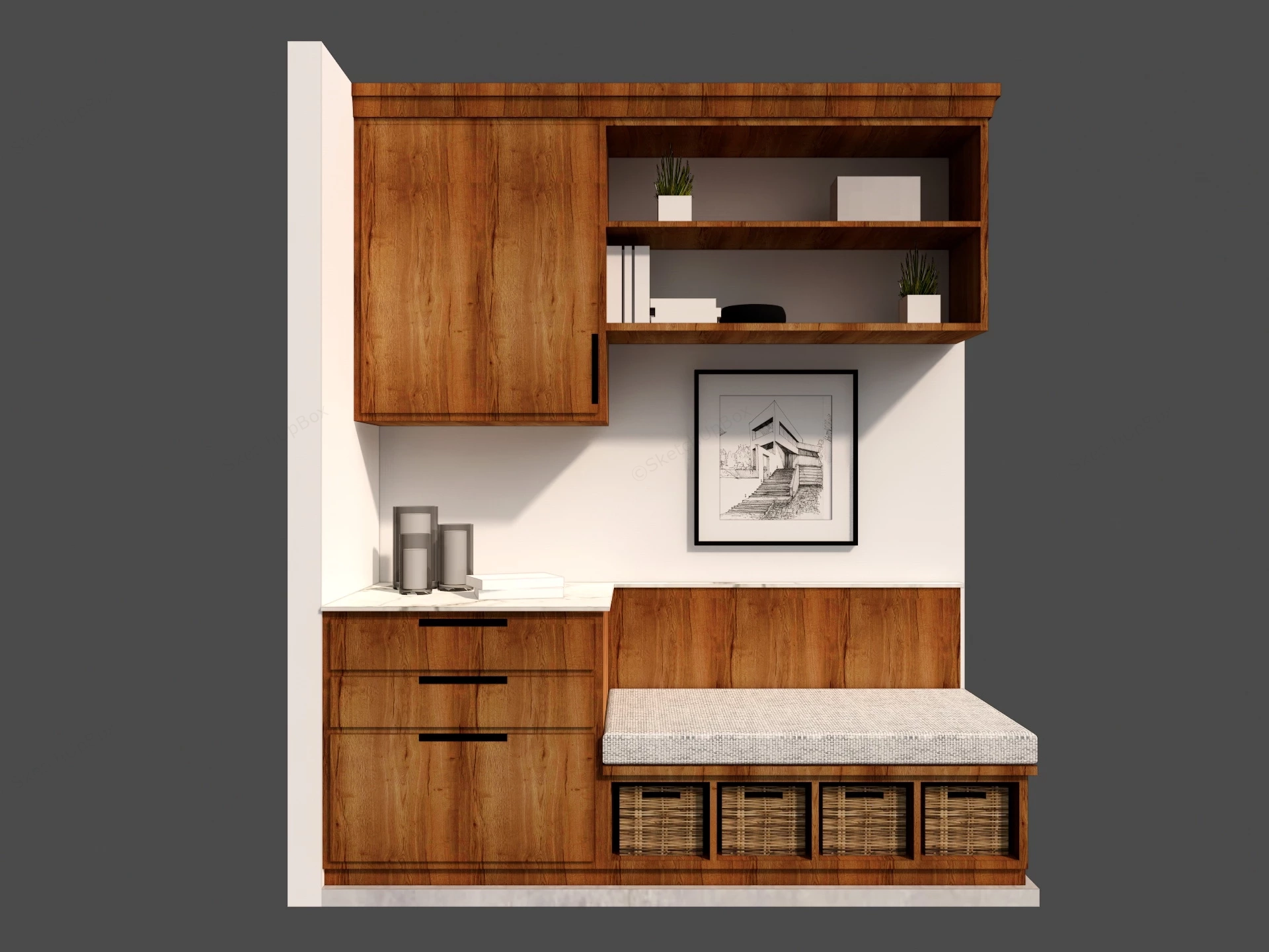Entryway Bench With Storage And Shelf sketchup model preview - SketchupBox